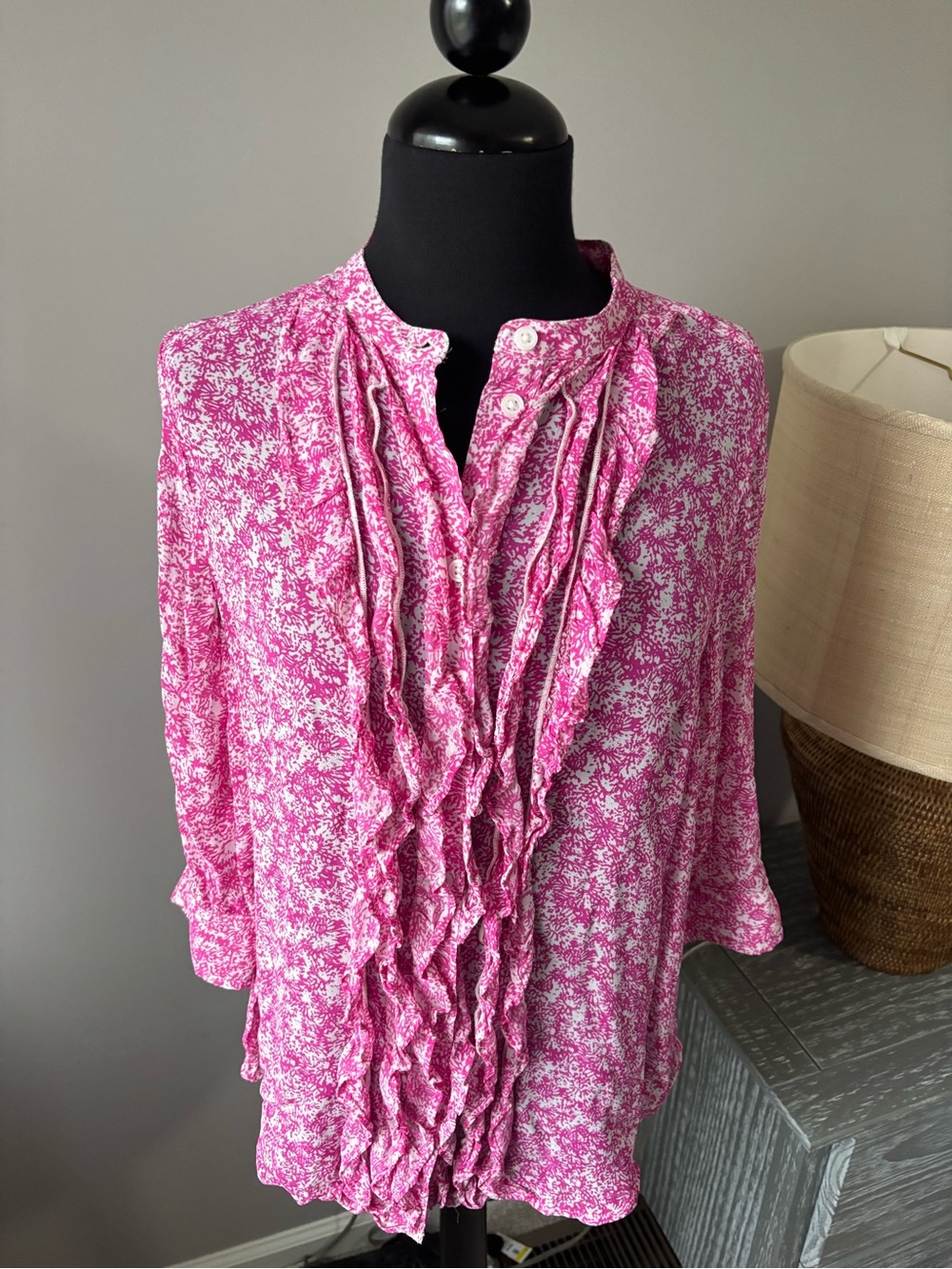 Anthropologie Maeve Pink Ruffle Front Blouse